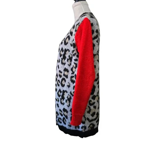 Niccolai Italy Mohair Cardigan Sweater Women's Leopard Print Color Block Small - Picture 2 of 11
